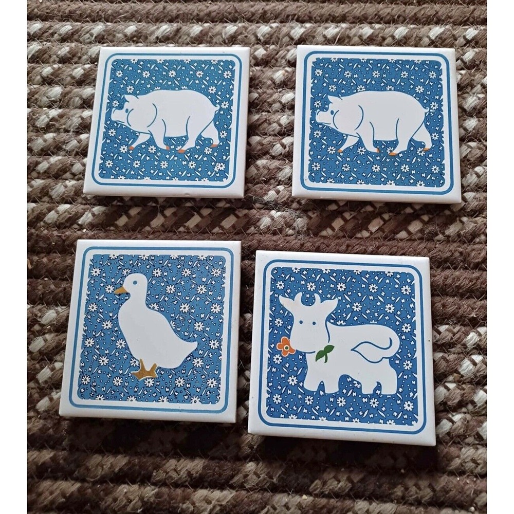 Coaster Farm Animals Vintage Set Of 4 Ceramic Tile Trivet